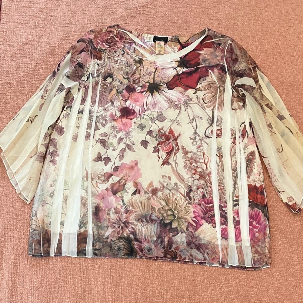 XXXL beautiful Floral Sheer Blouse with diaphanous sleeves